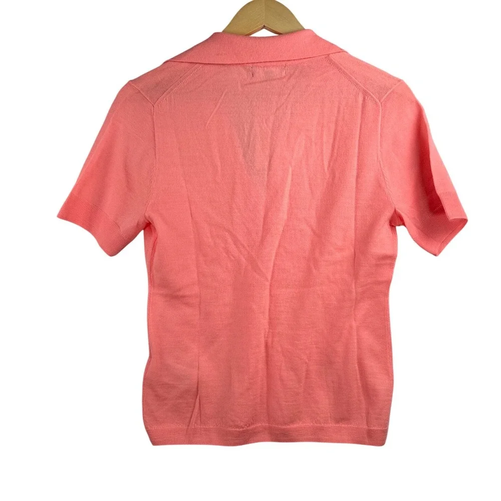 J.Crew Merino Wool Polo Sweater Size M‎ Pink Short Sleeve preppy money classic